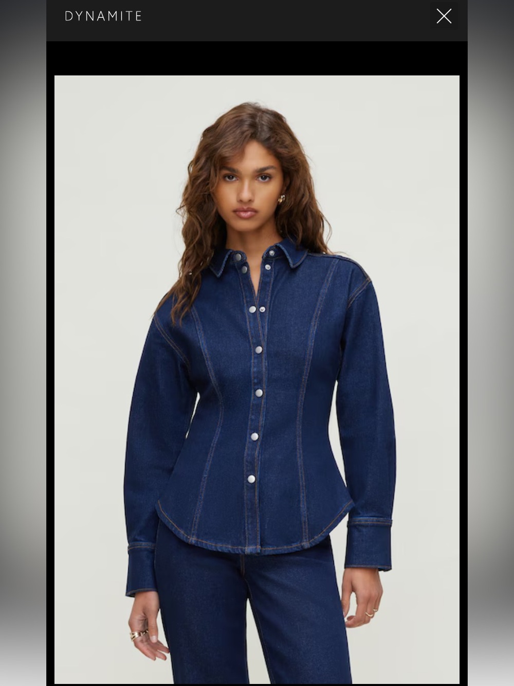 Dynamite Cinched Stretch Denim Button-Up Top Trendy Fitted Jean Shirt 💙